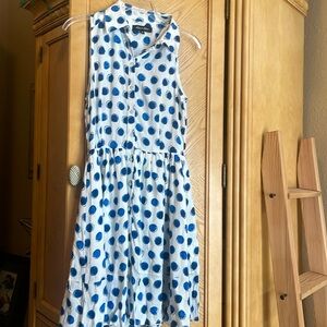 Alex and Alex white and blue polka dot lined dress size 6